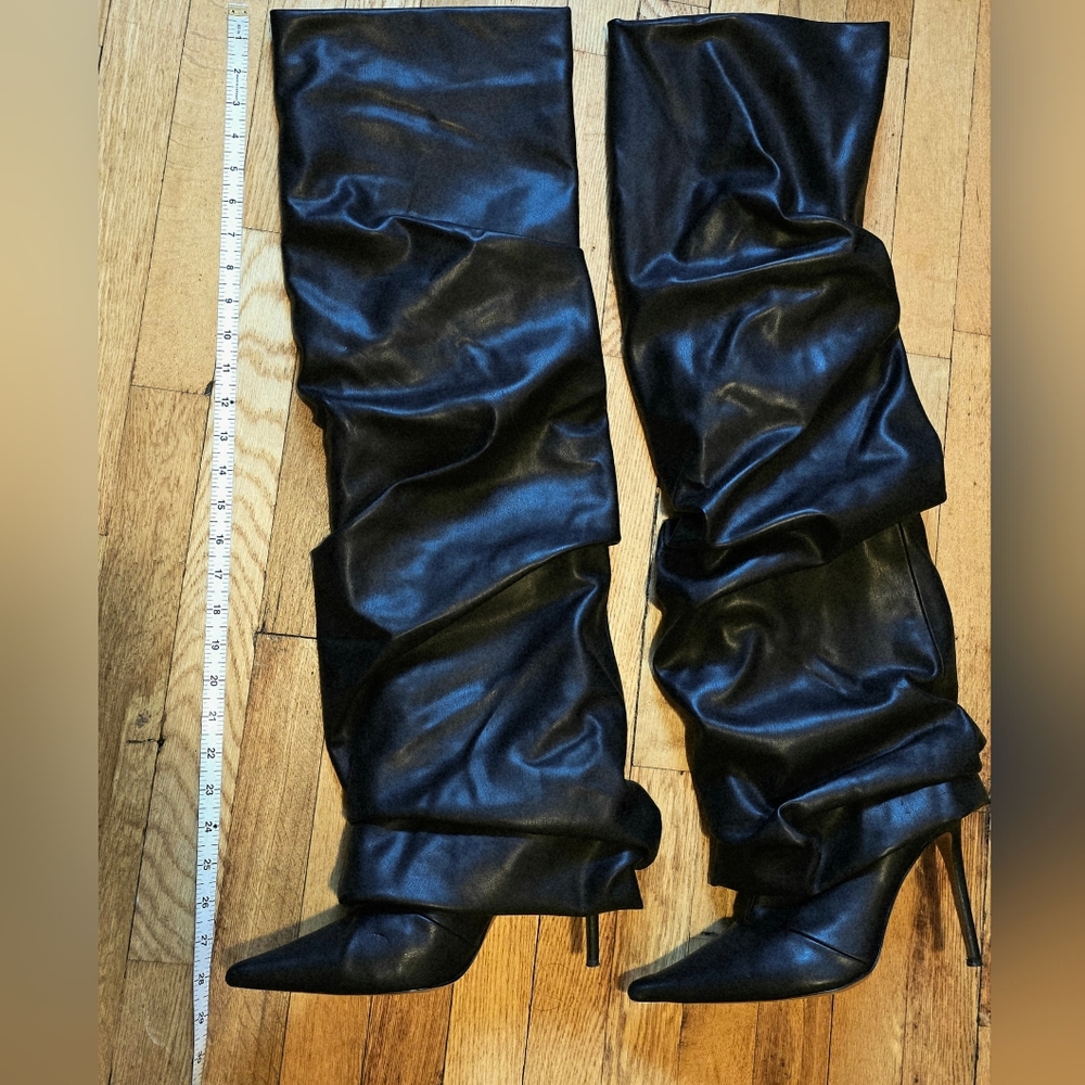 ALEXANDRE VAUTHIER Black Draped Thigh-High Boots Sz 41 (US 10/11) - Picture 8 of 16